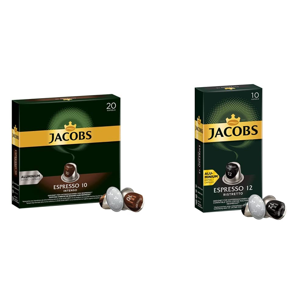 Jacobs coffee capsules Espresso Intso, intensity 10 of 12 & coffee capsules espresso ristretto, intensity 12 of 12, 100 nespresso®* compatible capsules, 10 pack, 10 x 10 drinks