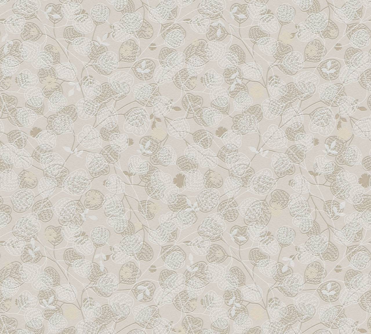As fleece wallpaper MS Travel Styles leaves beige 391112