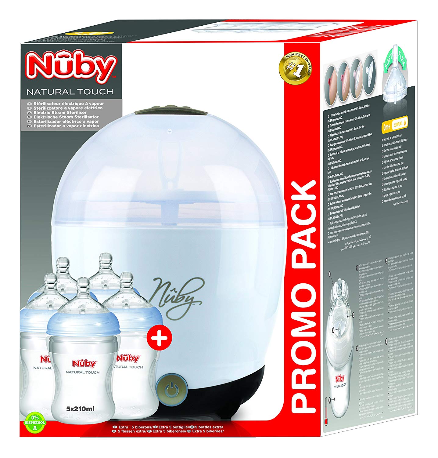 Nuby NTVP31 Mister \"One Touch for up to 5 Bottles and Accessories Sale Set: Includes 5 Silicone Bottle 210 ml