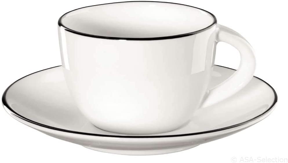 ASA 1930113 Ligne – Ligne Noire – Fine Bone China Espresso Cup with Saucer Porcelain Diameter 6 cm Height 4.5 cm, 0,07l
