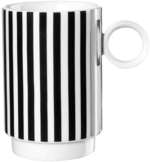 ASA Memphis Mug Set of 2 Vertical Stripes Black/White Ceramic 0.25 L