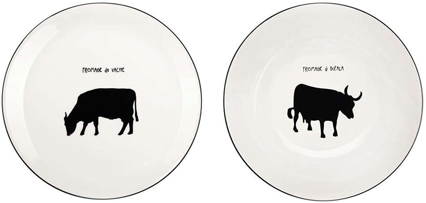 ASA Lignenoire Cheese Plate Set, Porcelain, White/Black, 21 cm, 2 Units
