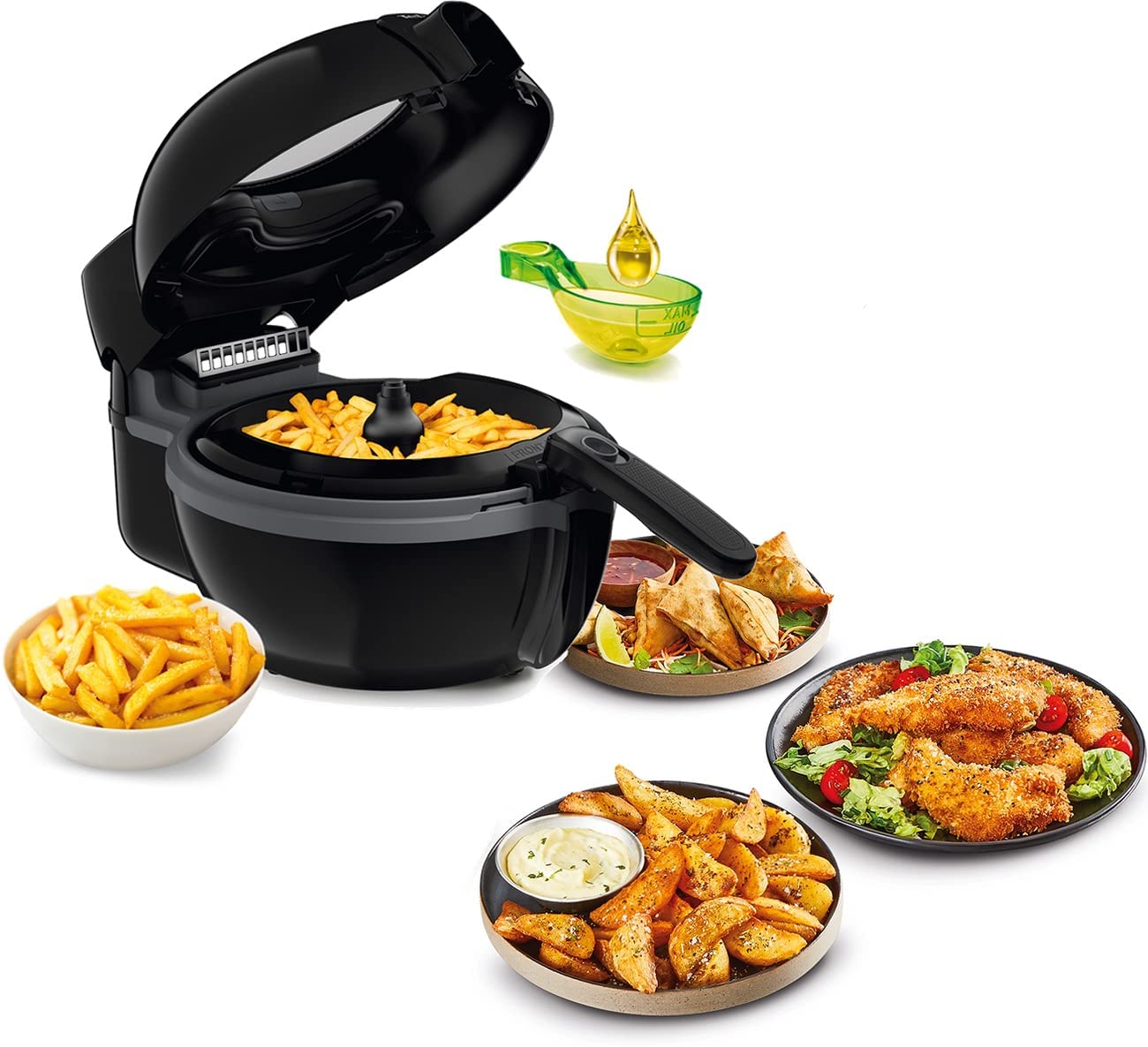 Tefal ActiFry Hot Air Fryer, 1550 Watt, up to 6 People, 1200 g Capacity, Stirring Arm System, Temperature Regulation, Powerful Air Flow thanks to High Speed Airflow, Fryer, Black