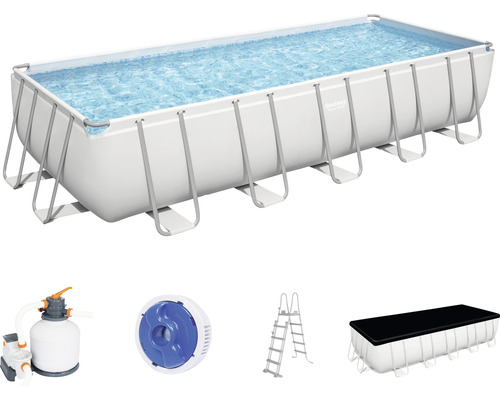 Above-ground pool frame pool set Bestway Power Steel™ square 640x274x132 cm incl. sand filter system gray