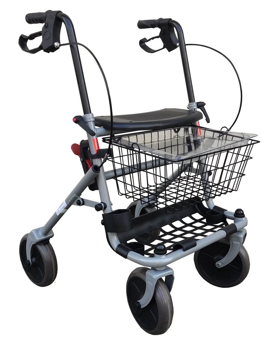 Ausilium height-adjustable folding rollator for seniors, with 4 wheels, seat, shelf and brakes
