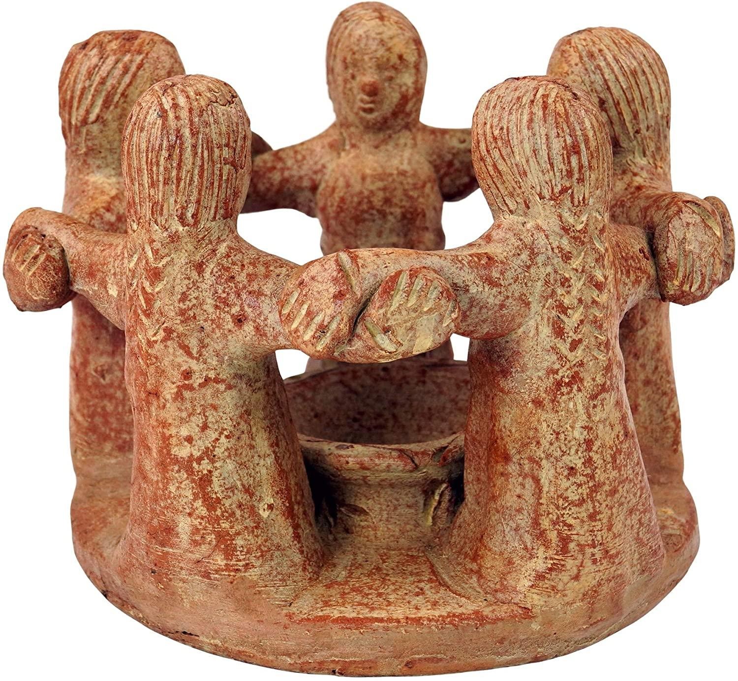 Guru-Shop GURU SHOP Tea light holder, candle holder, circle of friends, 5 women, brown, ceramic, 13 x 16 x 16 cm, tea light holder and candle holder
