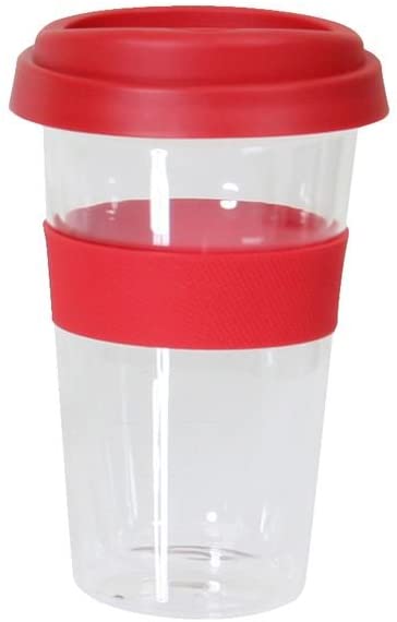 axentia Travel Mug to Go Reusable Coffee Mug, Glass, Red/Pink, 9 x 9 x 15 cm