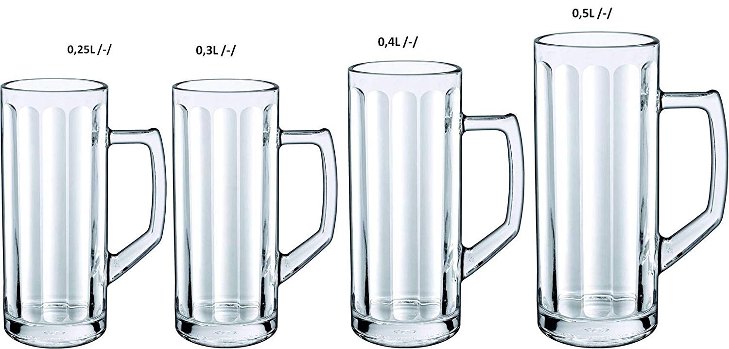 Borgonovo Set of 6 Reno Beer Glasses in Various Colours Sizes available - Calibrated