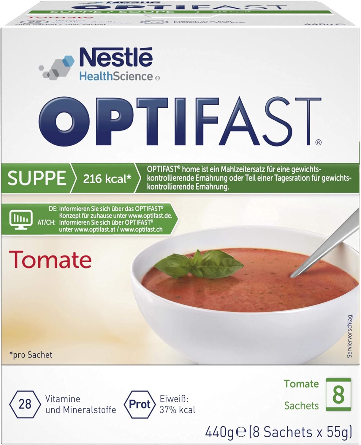 OPTIFAST Diet Soup Tomato for Weight Loss, Protein-Rich Meal Replacement with Important Vitamins and Minerals, Quick Prepared and Delicious in Flavor, 8 x 55 g