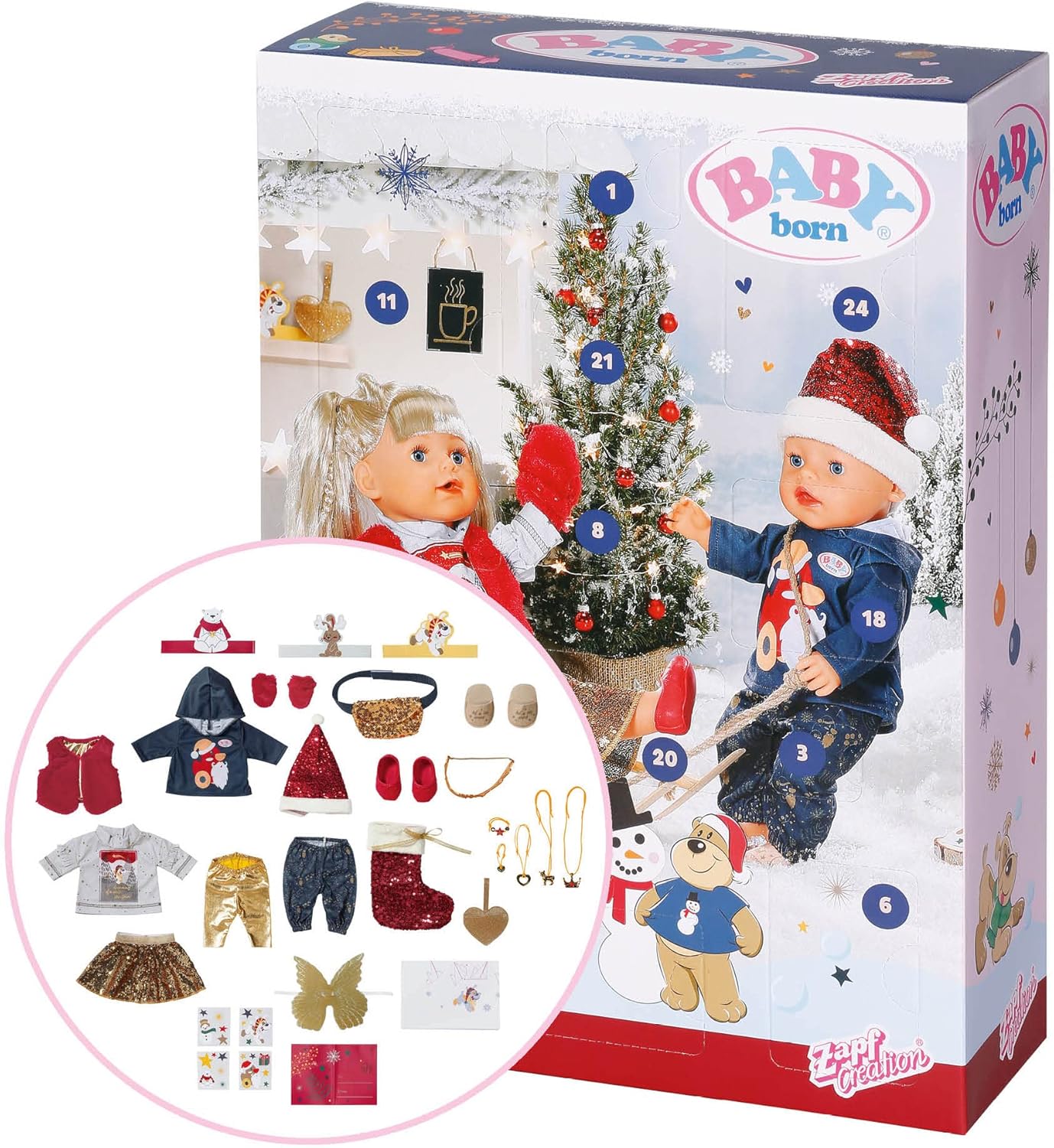BABY born Zapf Creation Advent Calendar with 24 Surprises, Includes Clothes and Accessories for 43 cm Dolls, 832844