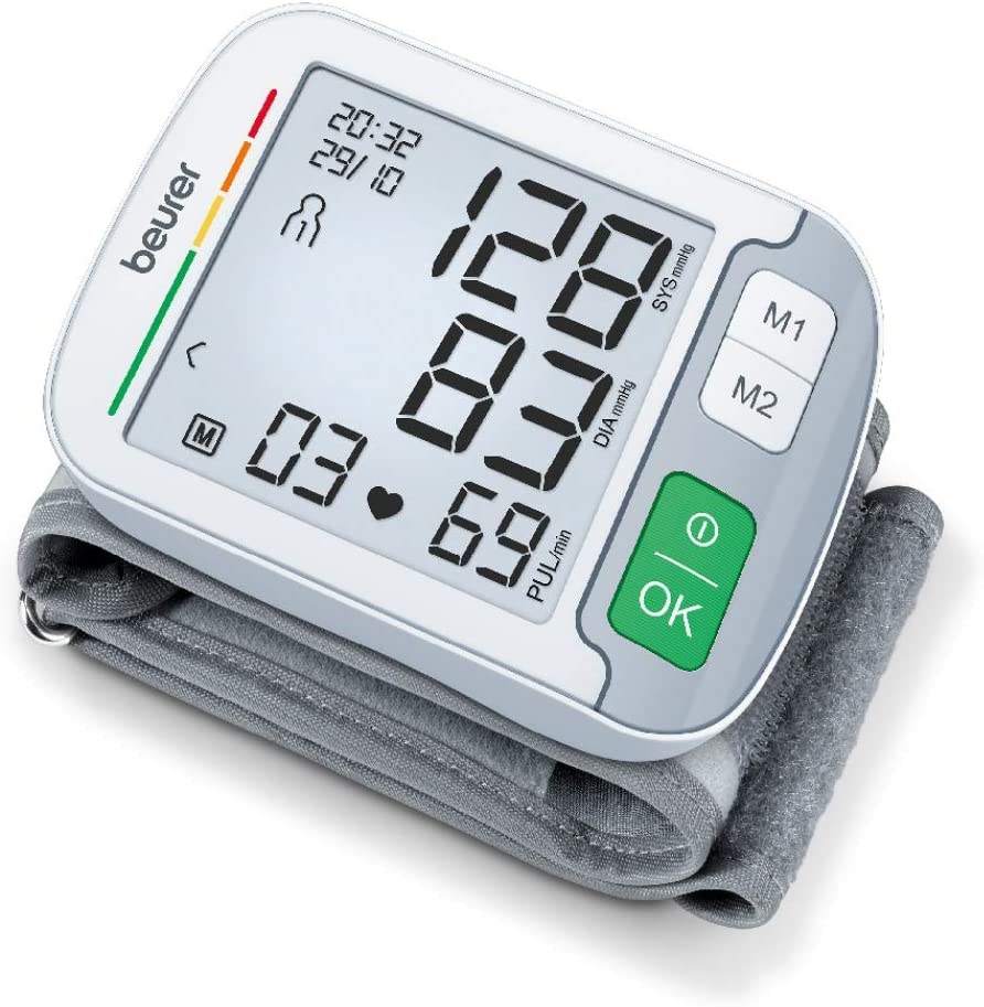 Beurer BC 51 Wrist Blood Pressure Monitor, Positioning Indicator, XL Display, Colour Risk Indicator, Arrhythmia Detection, 2 x 120 Memory Spaces