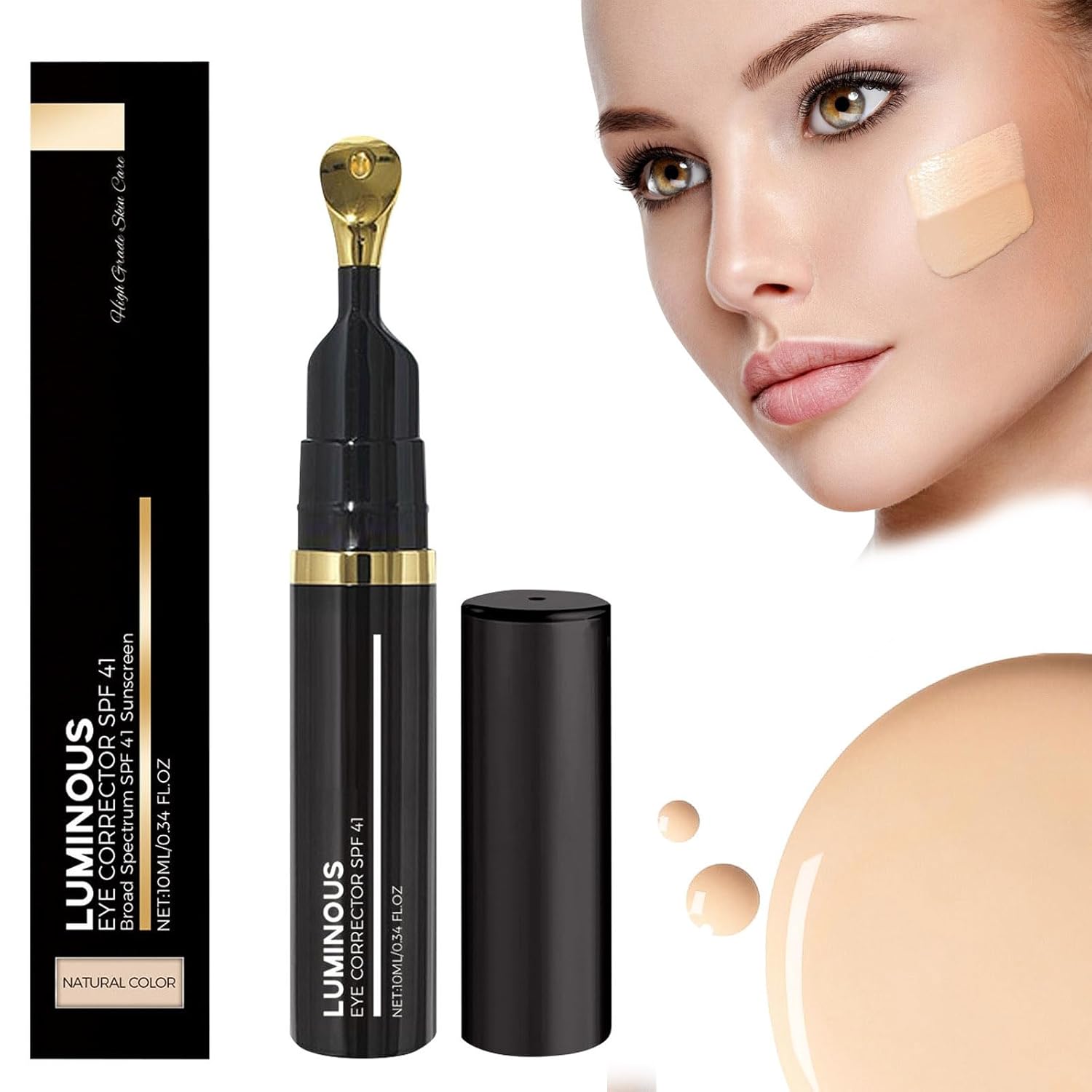 Luminous Eye Corrector SPF 41, Moisturizing Color Correction Paste Against Dark Circles with Applicator, Tinted Eye Cream Concealer for Women (Natural Color, One Size)