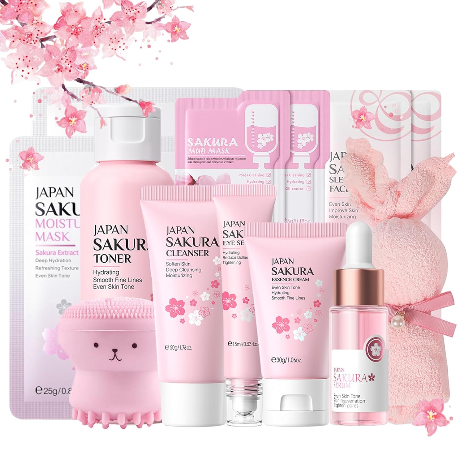 Japan Sakura Skin Care Set for Teenage Girls, Moisture Skincare Set, Anti-Ageing Face Care Set, Beauty Gifts Set Women - Cleansing Toner Serum Cream Eye Serum Face Mask