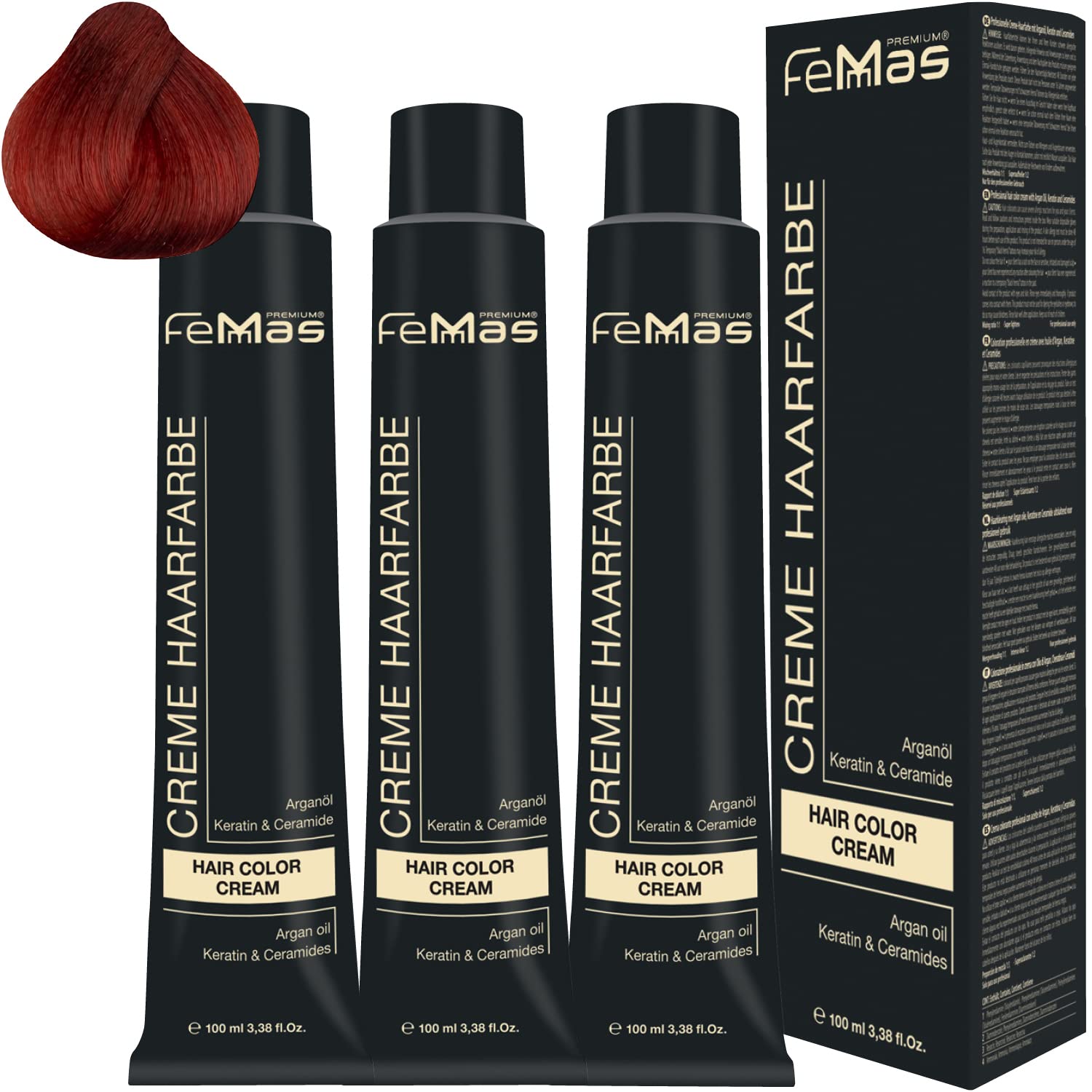 Femmas Hair Colour Cream 100 ml Hair Colour Medium Blonde Copper Red 7.46 Pack of 3, ‎medium