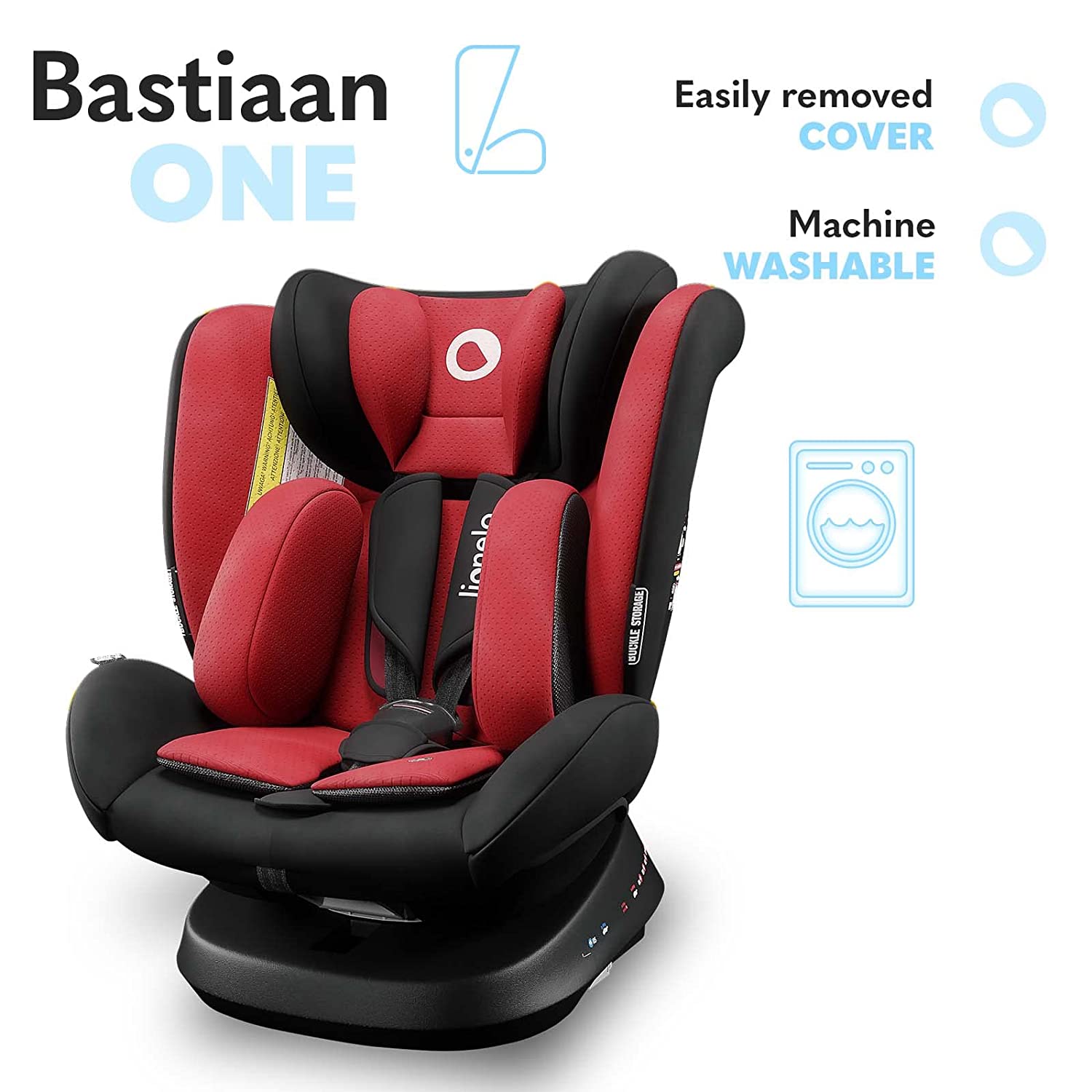 LIONELO Bastiaan One Child Seat from Birth 0-36 kg Isofix Top Tether 360 Degree Rotating Reverse Forward Side Protection 5-Point Seat Belts Dri-Seat (Red)