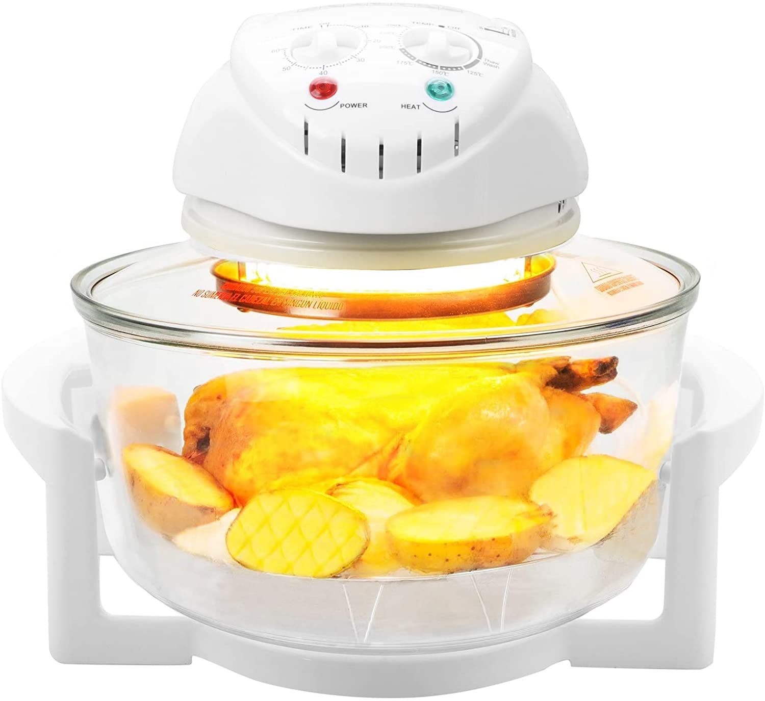 YORKING Halogen Oven Hot Air Oven Small 17 Litres with Extension Ring Hot Air Oven 1400 Watt White Halogen Oven for Vegetables Meat