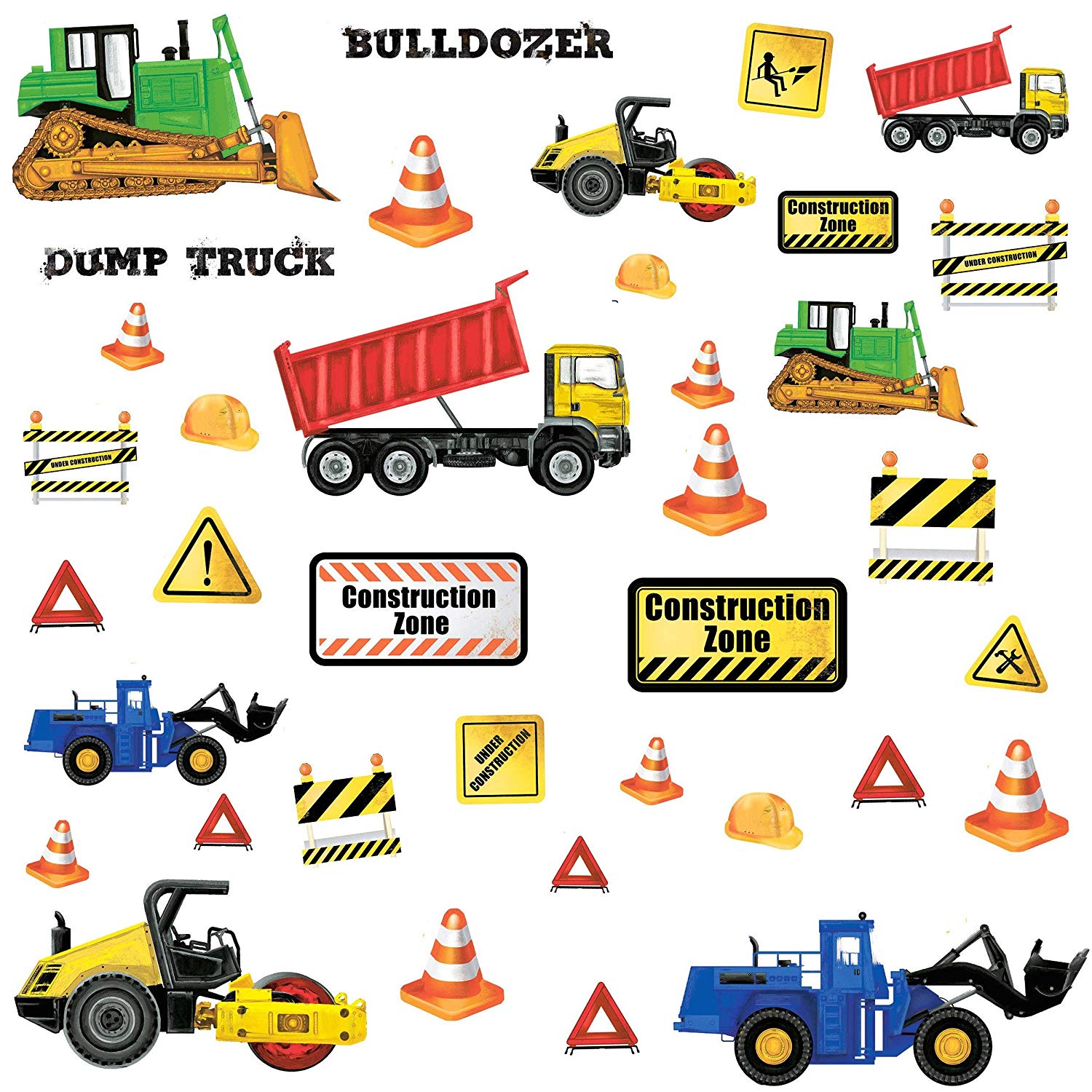 RoomMates Repositionable Childrens Wall Stickers - Construction Trucks