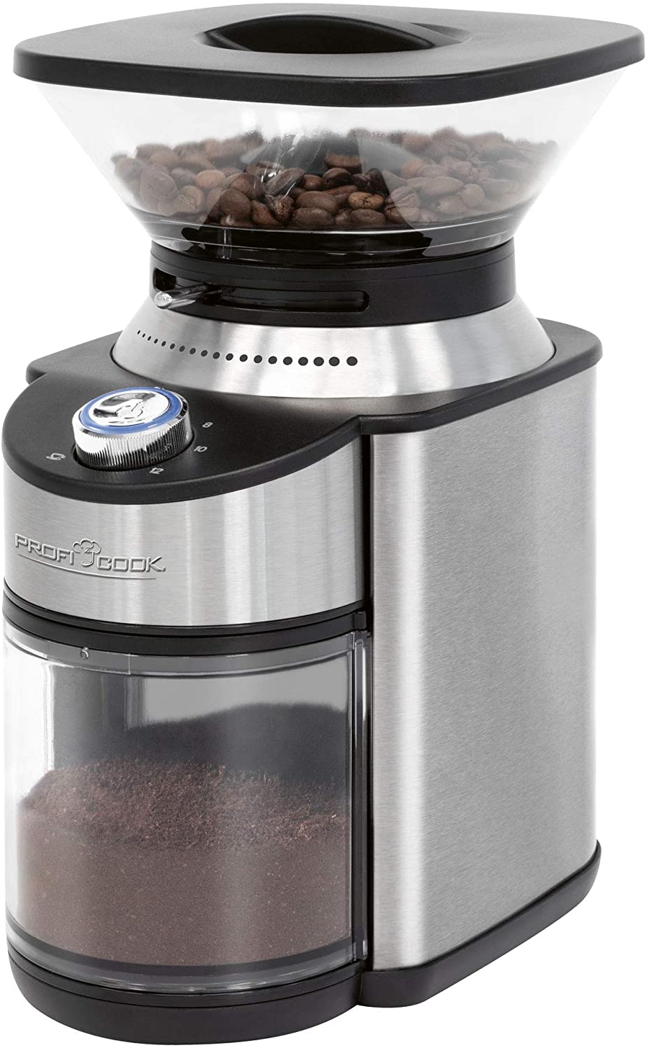 ProfiCook PC-EKM 1205 Electric Coffee Grinder, Coffee Grinder, Adjustable Grinding Level (Coarse to Extra Fine) for e.g. Filter or Filter Holder, Turkish Coffee, Mocha, Aroma Protective Lid, Stainless Steel