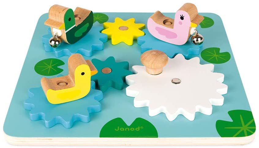 Janod J05326 Wooden Gear Game Duck Pond 10 Pieces