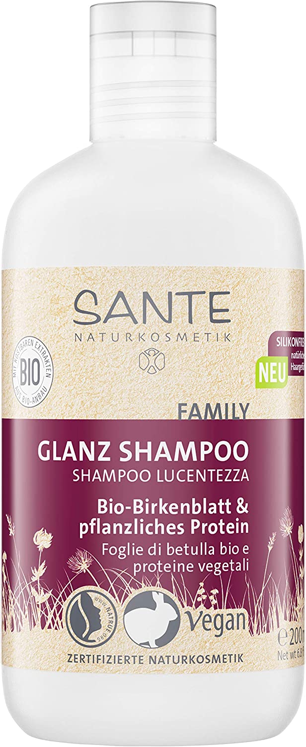 Sante Naturkosmetik Family Shine Shampoo Organic Birch Leaf & Vegetable Protein Vegan for Shiny Hair from Root to Tips, 200 ml