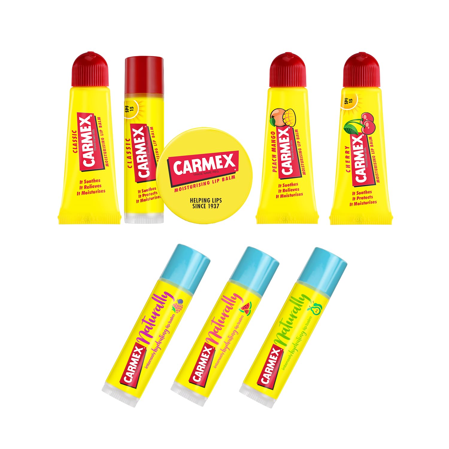 Generic Carmex Lip Balm - Influencer Complete Package - With Carmex Classic, Flavor and Naturally - Pack of 8 - Moisturising, Protective and Soothing