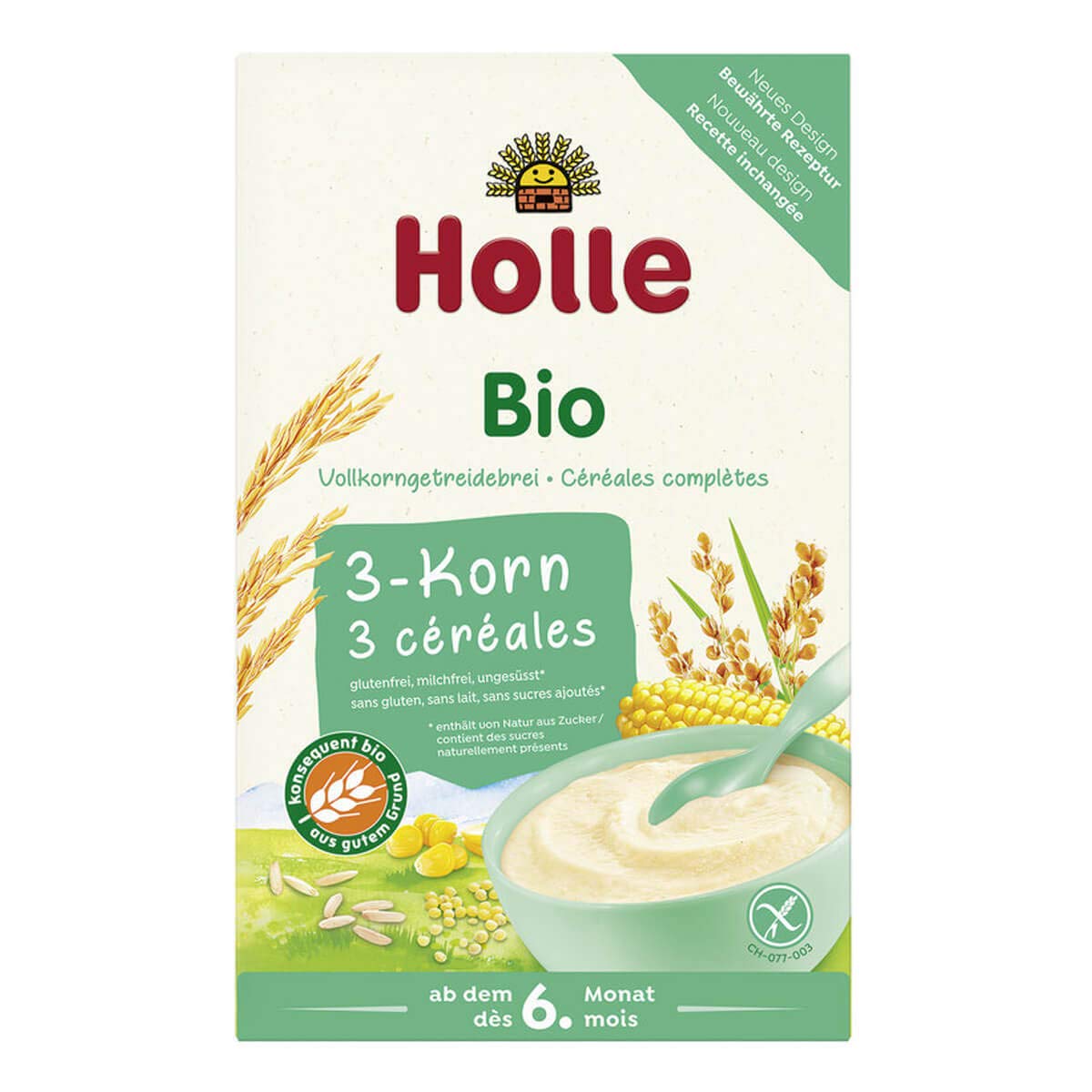 Holle - Bio-Vollkorngetreidebrei 3-Korn - 0,25 kg - 6er Pack