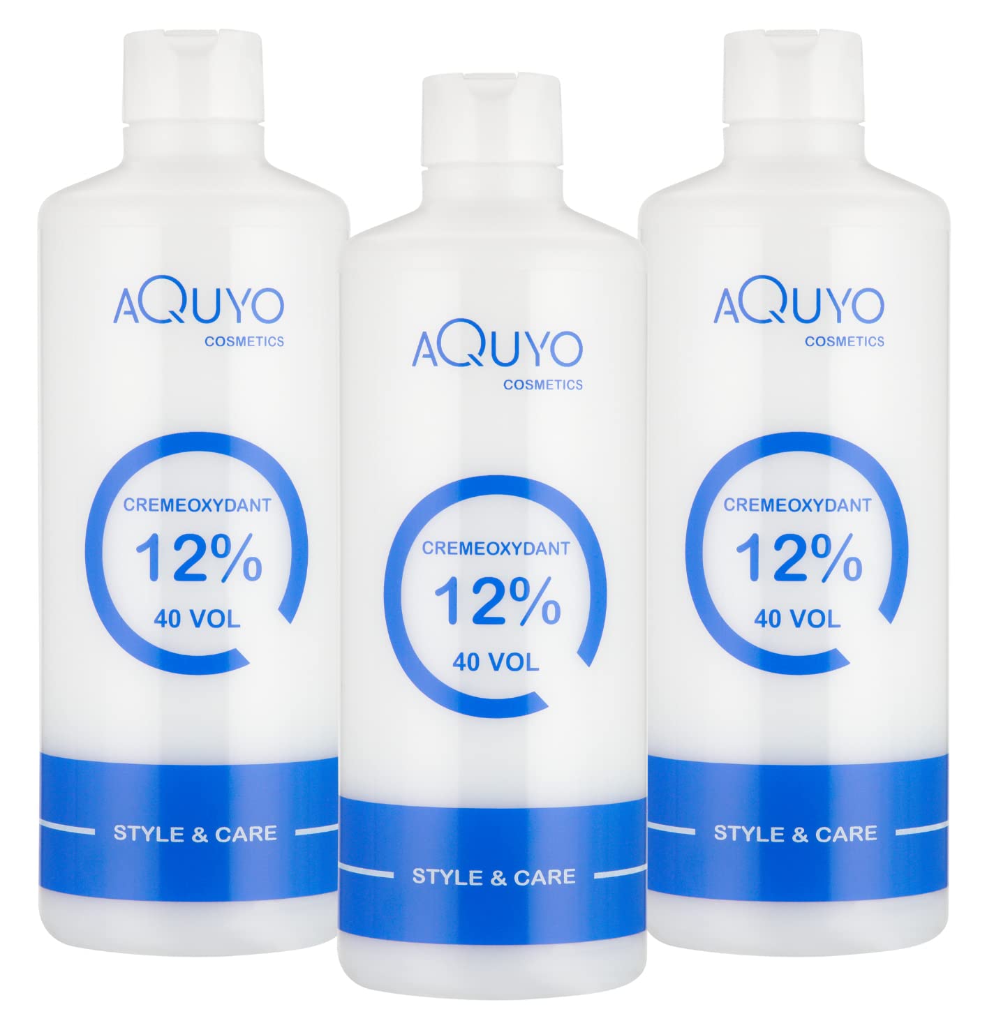 AQUYO Creme Oxydant Developer 12% 500 ml (40 Volumes) for Hair Colouring, Hair Dye or Bleaching (Pack of 3) | Oxidation Cream with Hydrogen Peroxide H2O2 | Oxidant is Free from Fragrances