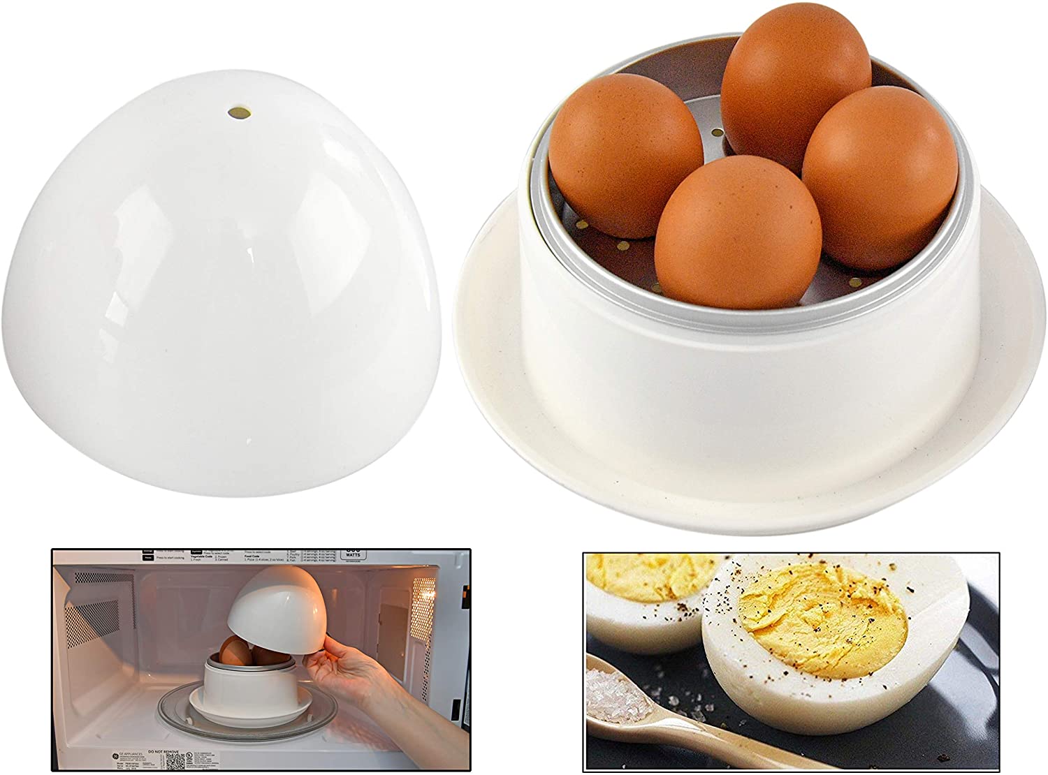 Home-X Microwave Egg Boiler with Saucer for Hard Boiled or Soft Boiled Eggs, Egg Boiler without Ear Hole Required, Dishwasher Safe up to 4 Eggs