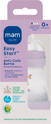 Baby bottle Easy Start Anti-Colic, purple, from birth, 160 ml, 1 hour