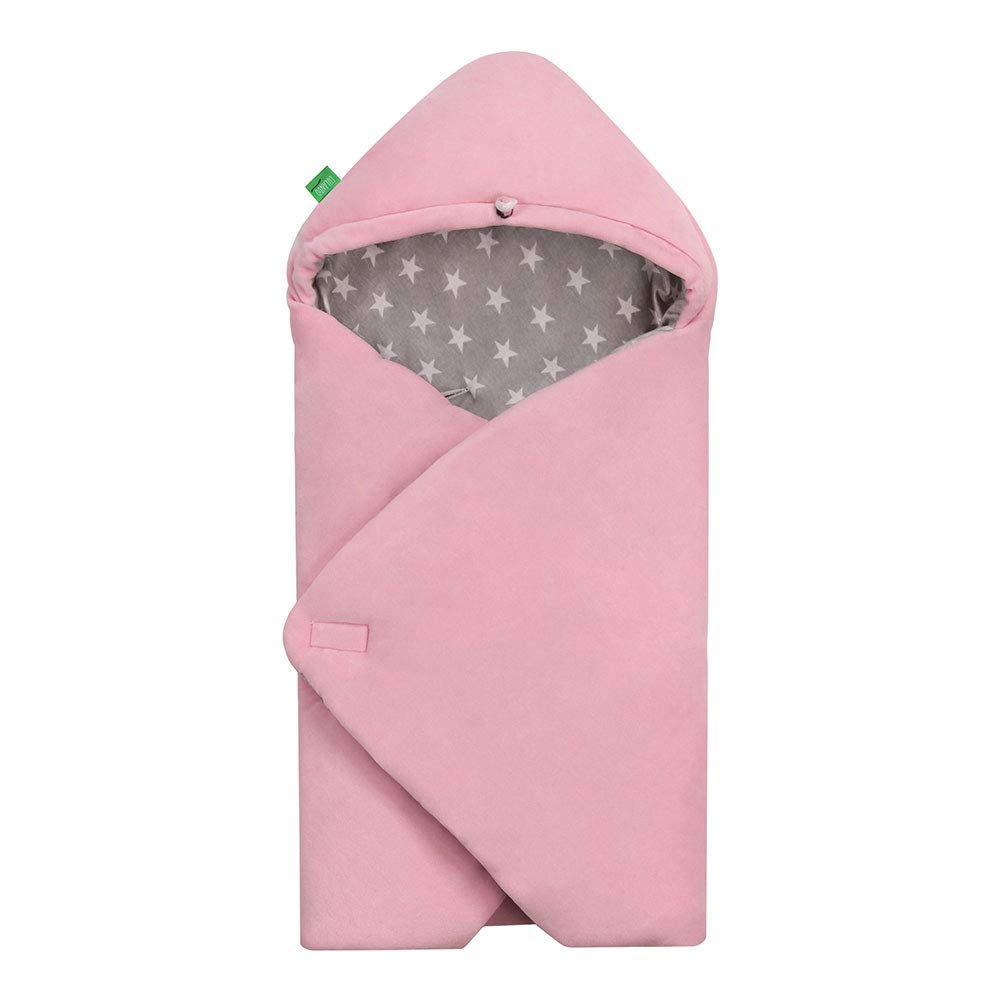 LULANDO YETI Velour Swaddling Blanket for Baby Seat, 75 x 75 cm, Sleeping Bag for Babies, Boys and Girls, Protection for Baby Seat and Child Seat (Pink-White Stars/Grey) (5902659885470)