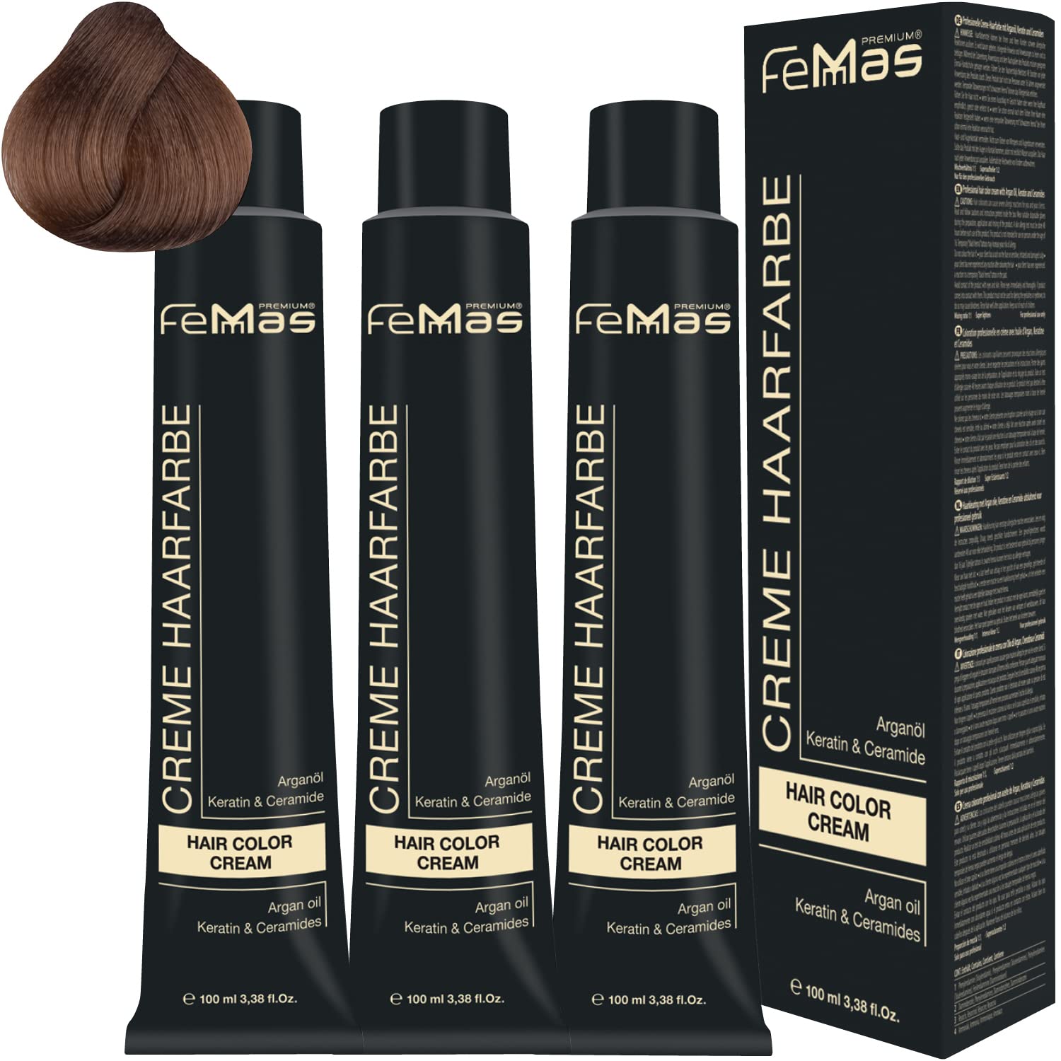 Femmas Hair Colour Cream 100 ml Hair Colour Medium Blonde Gold 7.3 Pack of 3, ‎medium
