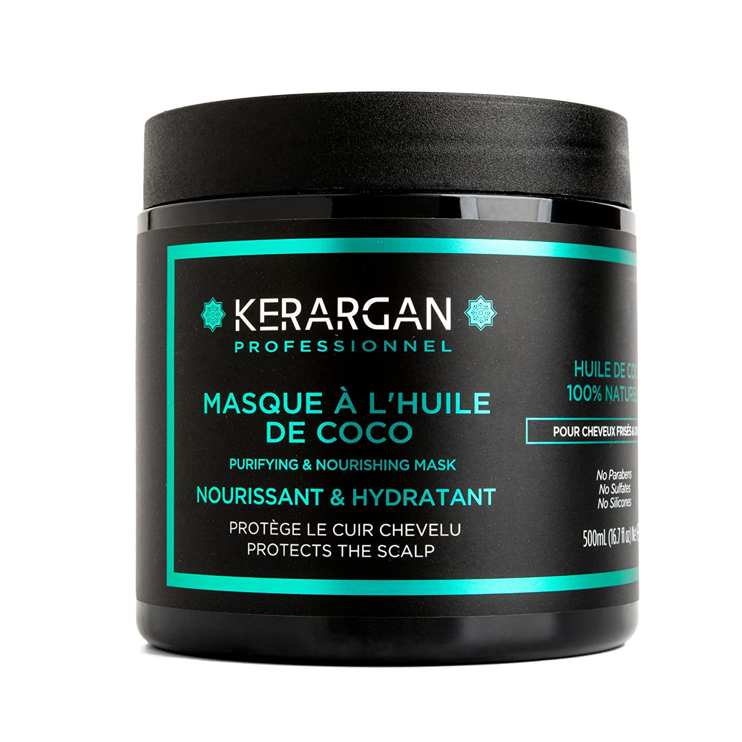 Kerargan - Hair mask with coconut, argan and chamomile oil to deeply nourish your hair and moisturise - For dry and brittle hair - No sulphates, parabens and silicone - 500 ml