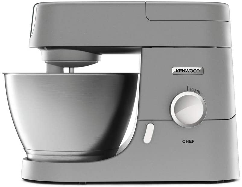 Kenwood Chef KVC3110S Food Processor, 4.6 L Stainless Steel Mixing Bowl, Interlock Safety System, Metal Housing, 1000 Watt, incl. 3-Piece Patisserie Set and Acrylic Mixing Attachment, Silver