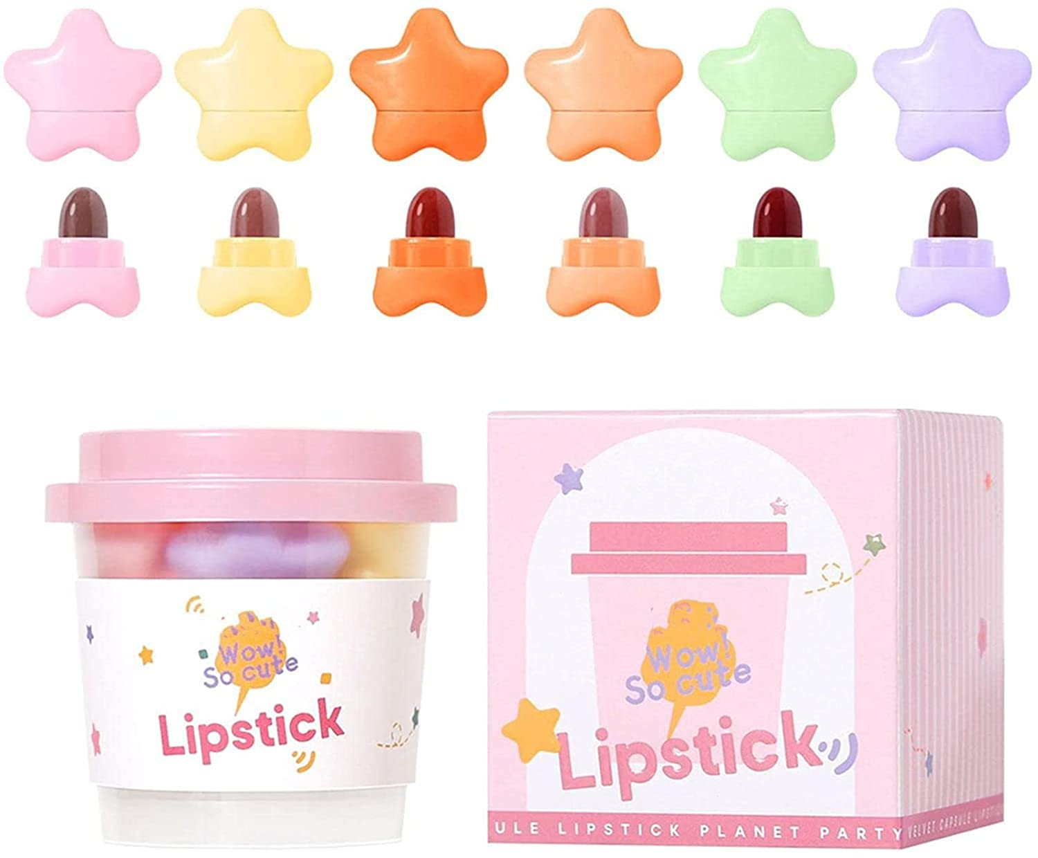 ERISAMO 6/8/16 Colours Capsule Lipstick Set, Mini Matte Coffee Lipstick Stars Candy Mini Capsule Lipstick, Tint Long-Lasting Liquid Lipstick, Waterproof Velvet Capsule Lipstick, Easy Colour Lipstick for Women (A), 