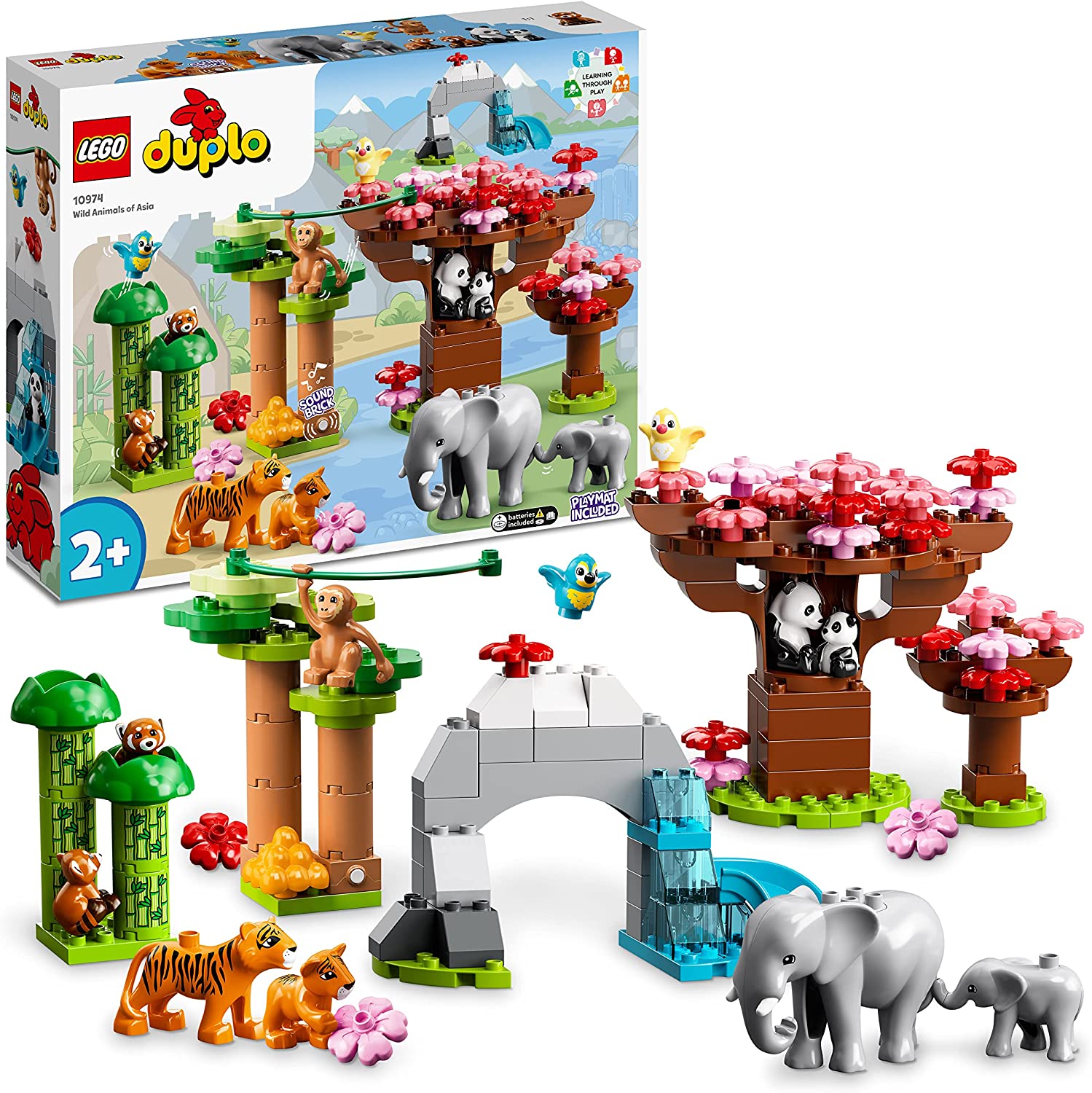 LEGO 10974 DUPLO Wild Animals Asia Toy Set with Sound, with Animal Figures and Stones for Toddlers from 2-5 Years with Play Mat
