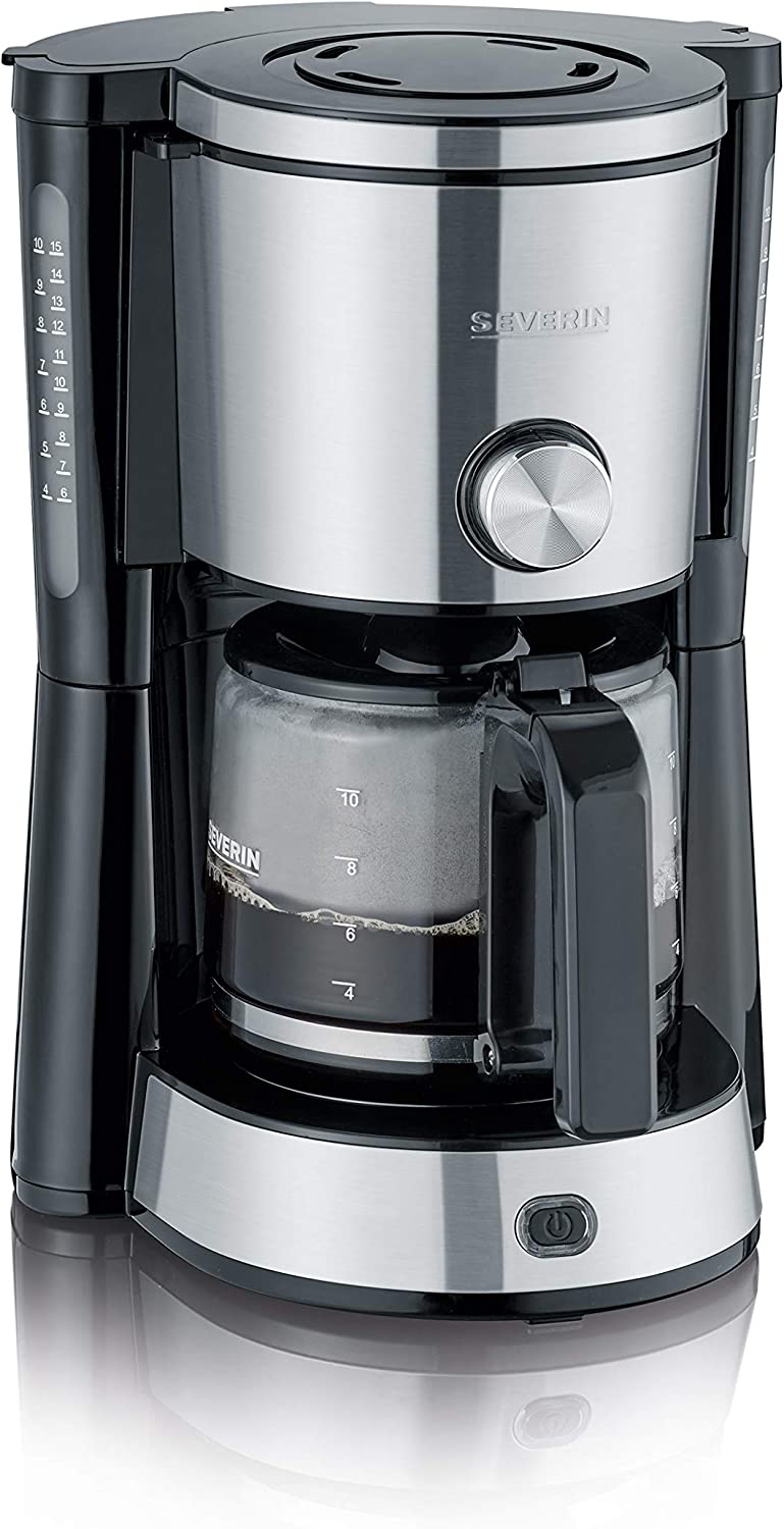 Severin KA 4825 Filter Coffee Maker, Glass Jug 1.4 L, 1000 W, 1.4 Litres, Brushed Stainless Steel / Black