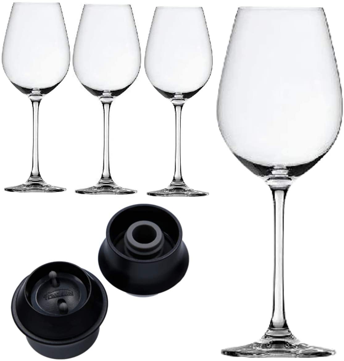 Spiegelau Salute White Wine Glasses Set of 4 for 465 ml with Trudeau Maison Wine Stoppers
