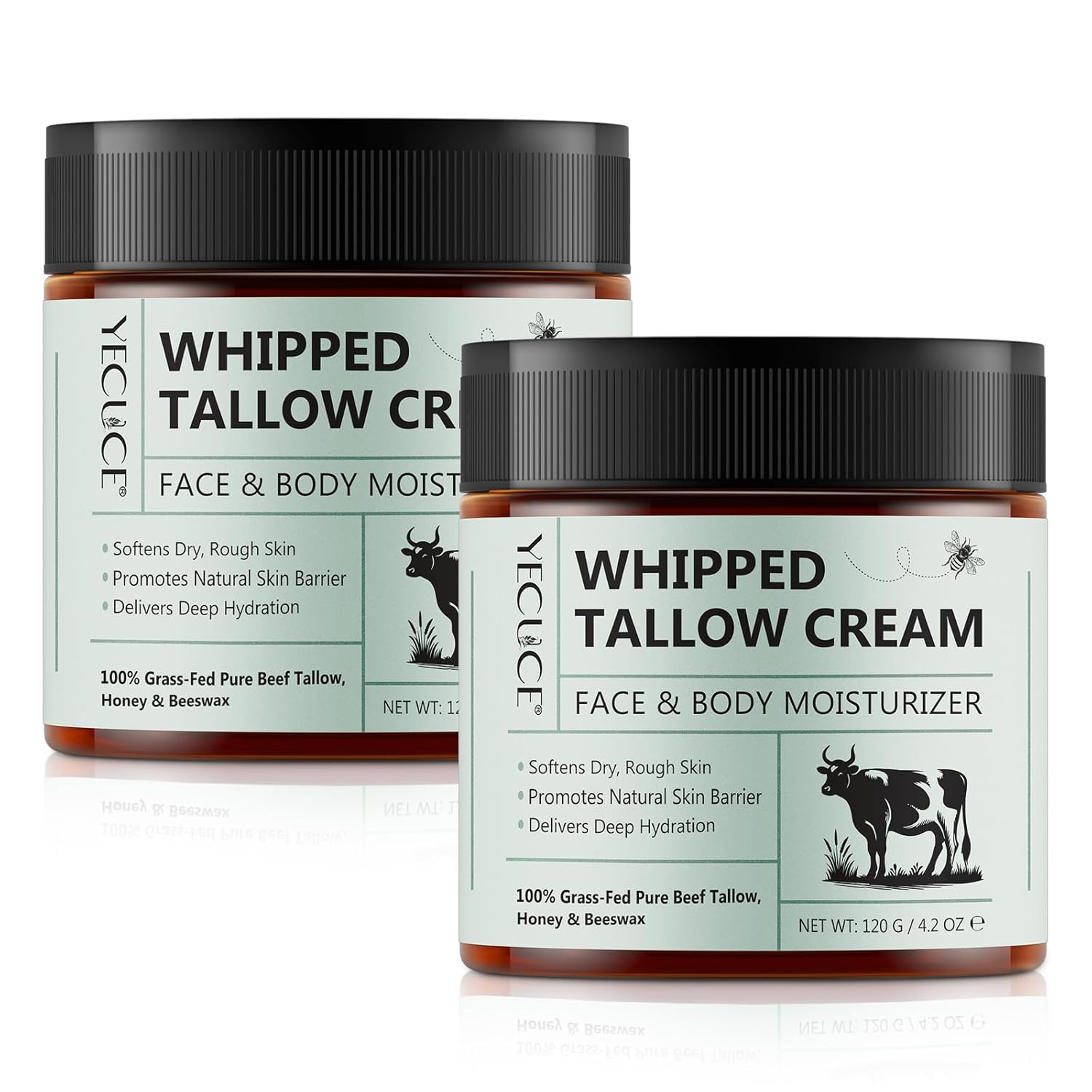 Beef Tallow Cream 120 g Natural Beef Tallow Organic All-Purpose Food & Hydration Skin Care for Soothing Dry Skin (120 g (Pack of 2)