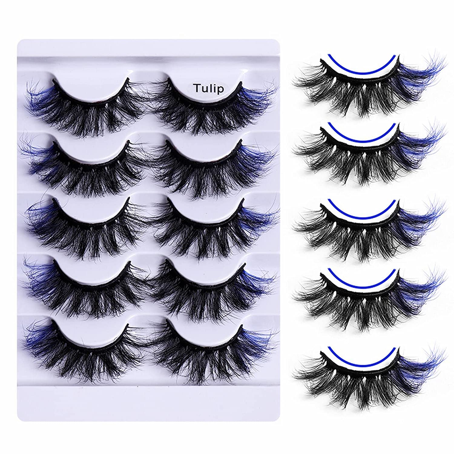 Generic 5 Pairs of 3D Colourful False Eyelashes, Like Volume Eyelash Extensions Look, Natural Artificial Eyelash Extensions Set, for Theme Party, Carnival, Cosplay Aake-Up Party, Stage Costume (H), 