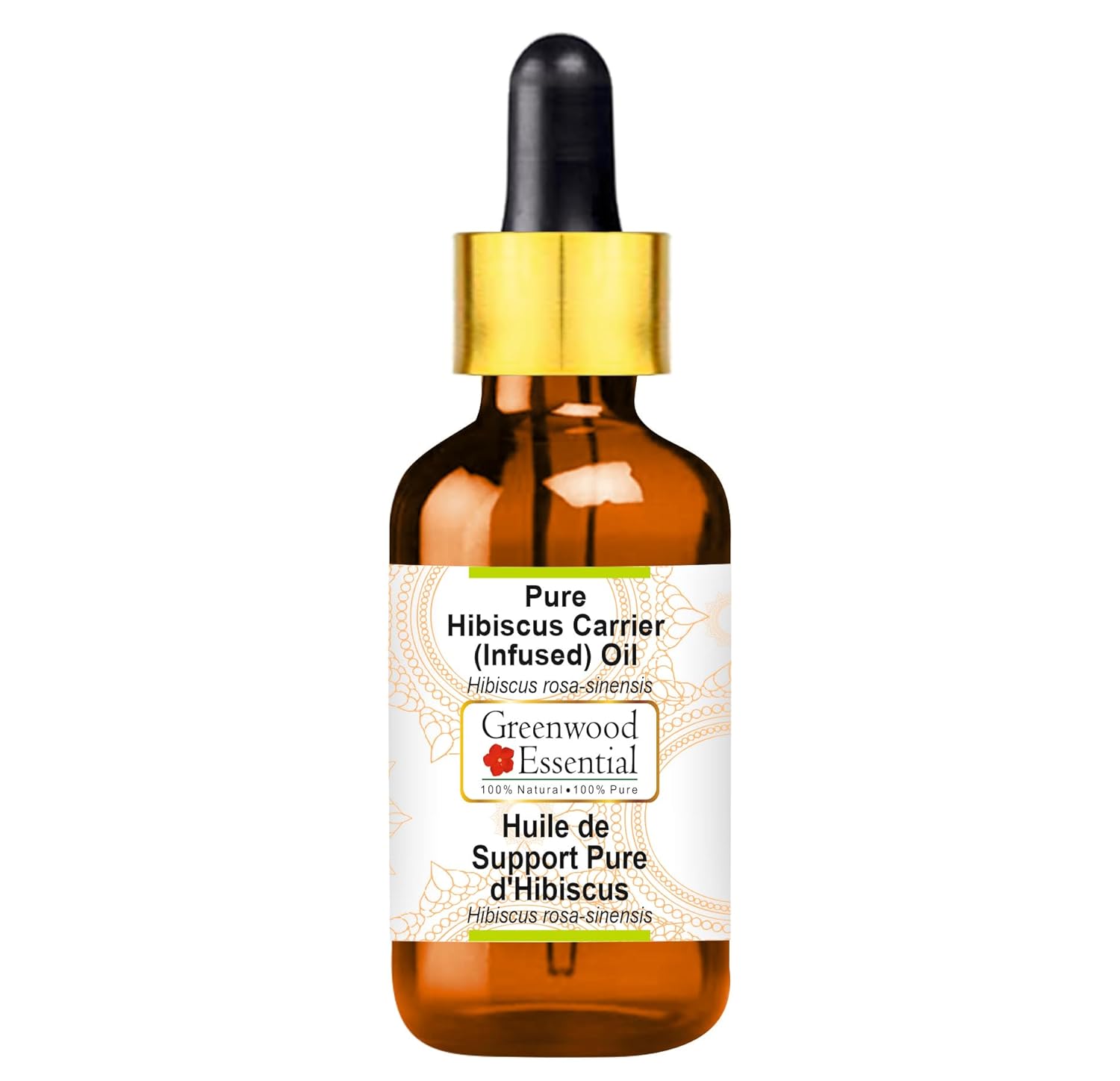Greenwood Essential Natural Pure Hibiscus Carrier (Infused) Oil (Hibiscus Pink-sinensis) with Glass Dropper Natural Pure Therapeutic Quality 30 ml (1 oz)