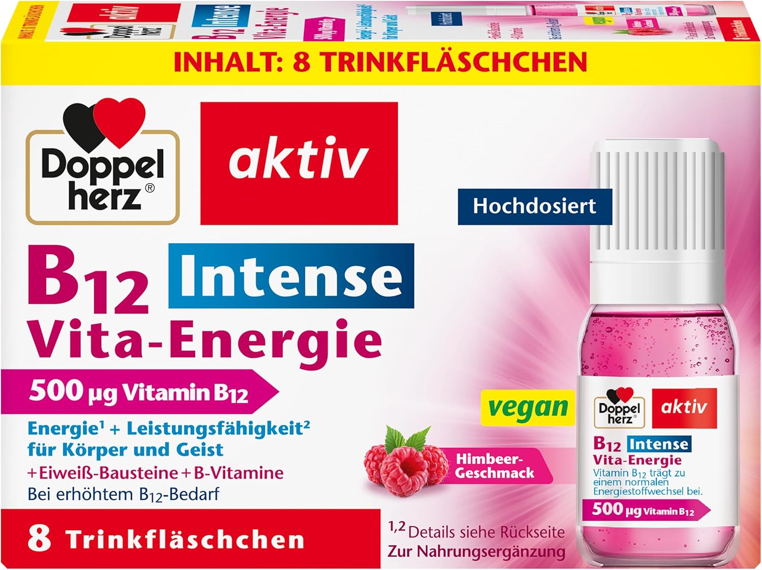 Doppelherz B12 Intense Vita-Energy - High Dose with 500 μg Vitamin B12 per Drinking Bottle - 8 Ampoules - Vegan