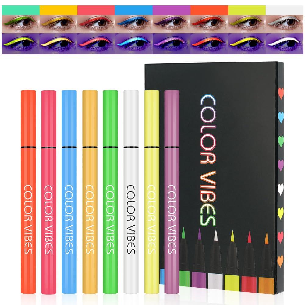 LOPHE Colourful Eyeliner Set, 8 Colours, Wipe and Waterproof Coloured Liquid Eyeliner, Colourful Eye Make-Up, Smooth, Durable, Multifunctional Colour Painting Party