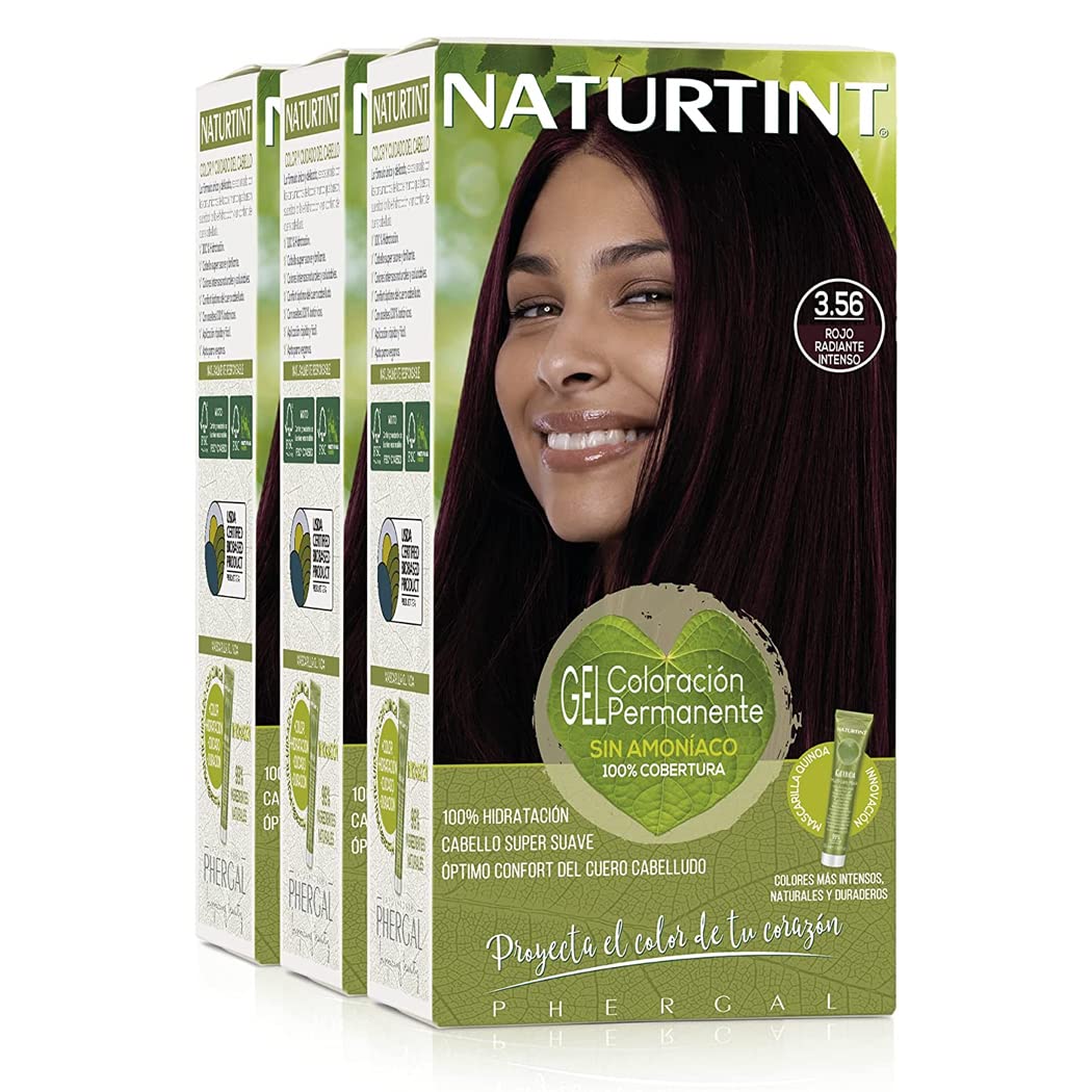 Naturtint Biobased Hair Color Without Ammonia 3.56 Intense Bright Red High Percentage of Natural Ingredients Pack of 3 510 ml