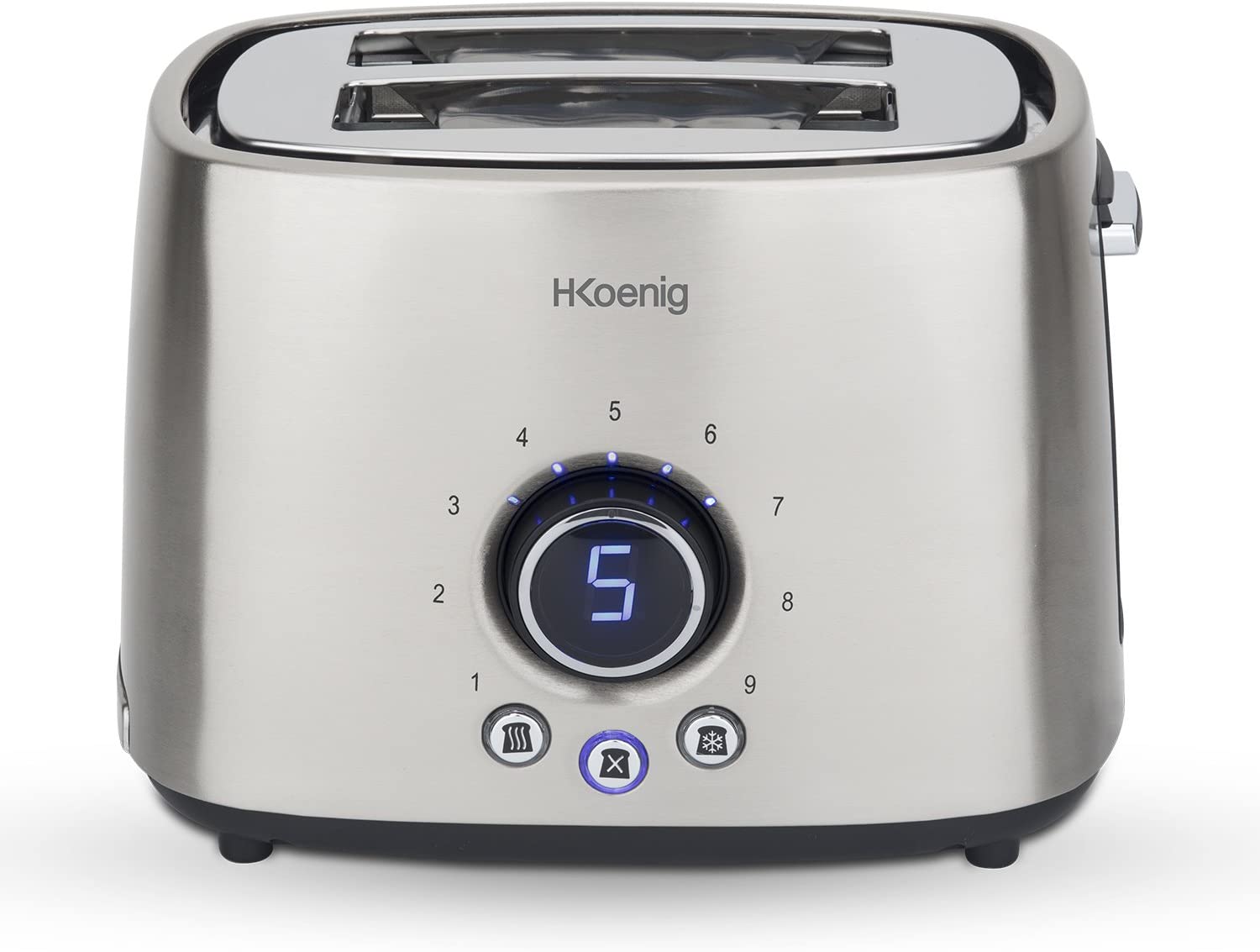 H.Koenig TOS8 Toaster / 2 Slices / 9 Browning Levels / Light Indicator with Remaining Time / 1000 W / Stainless Steel / Silver