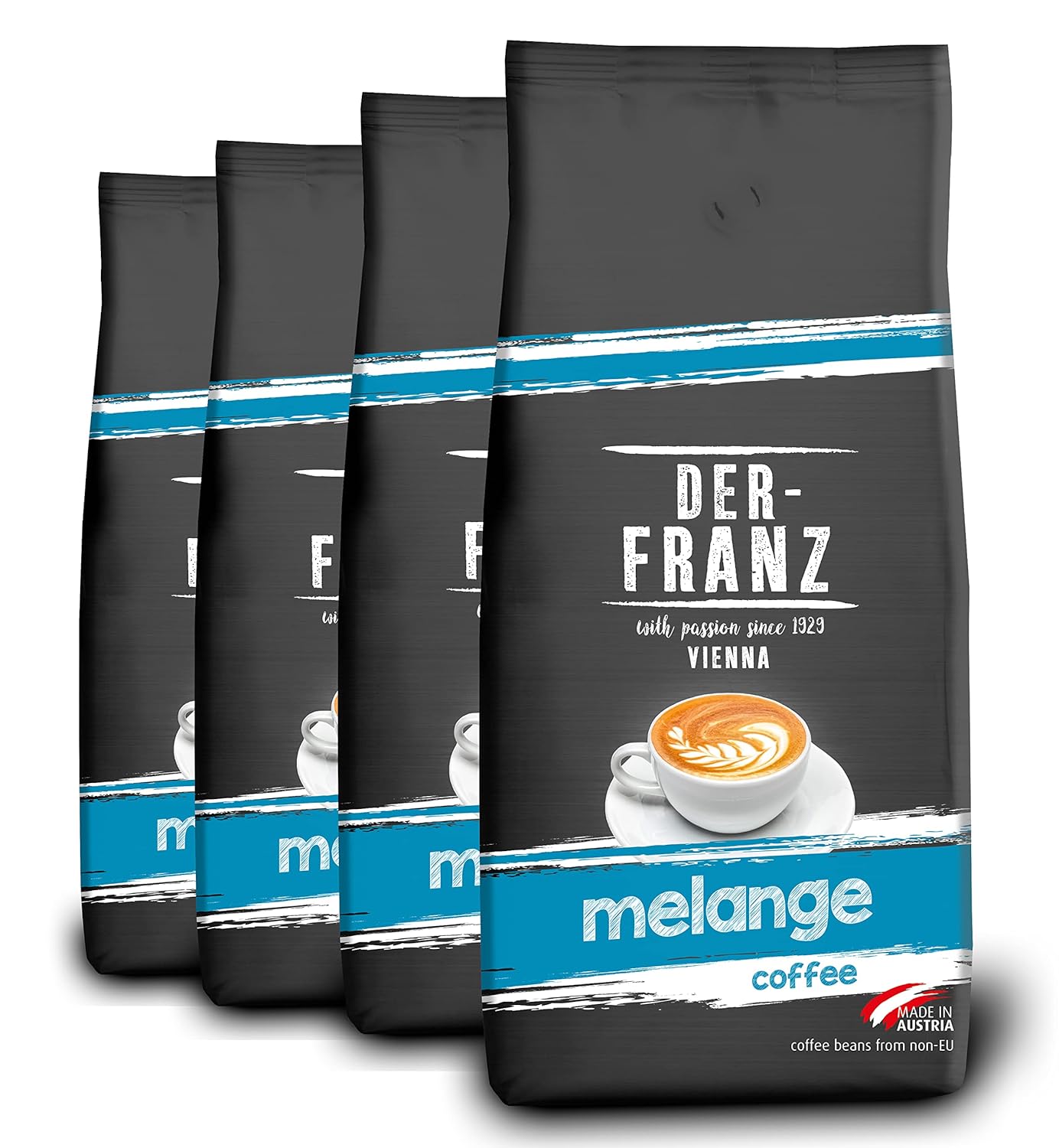 Der-Franz Melange Coffee, Intensity 3/5, 100% Arabica, Whole Coffee Beans, 4 x 1000 g