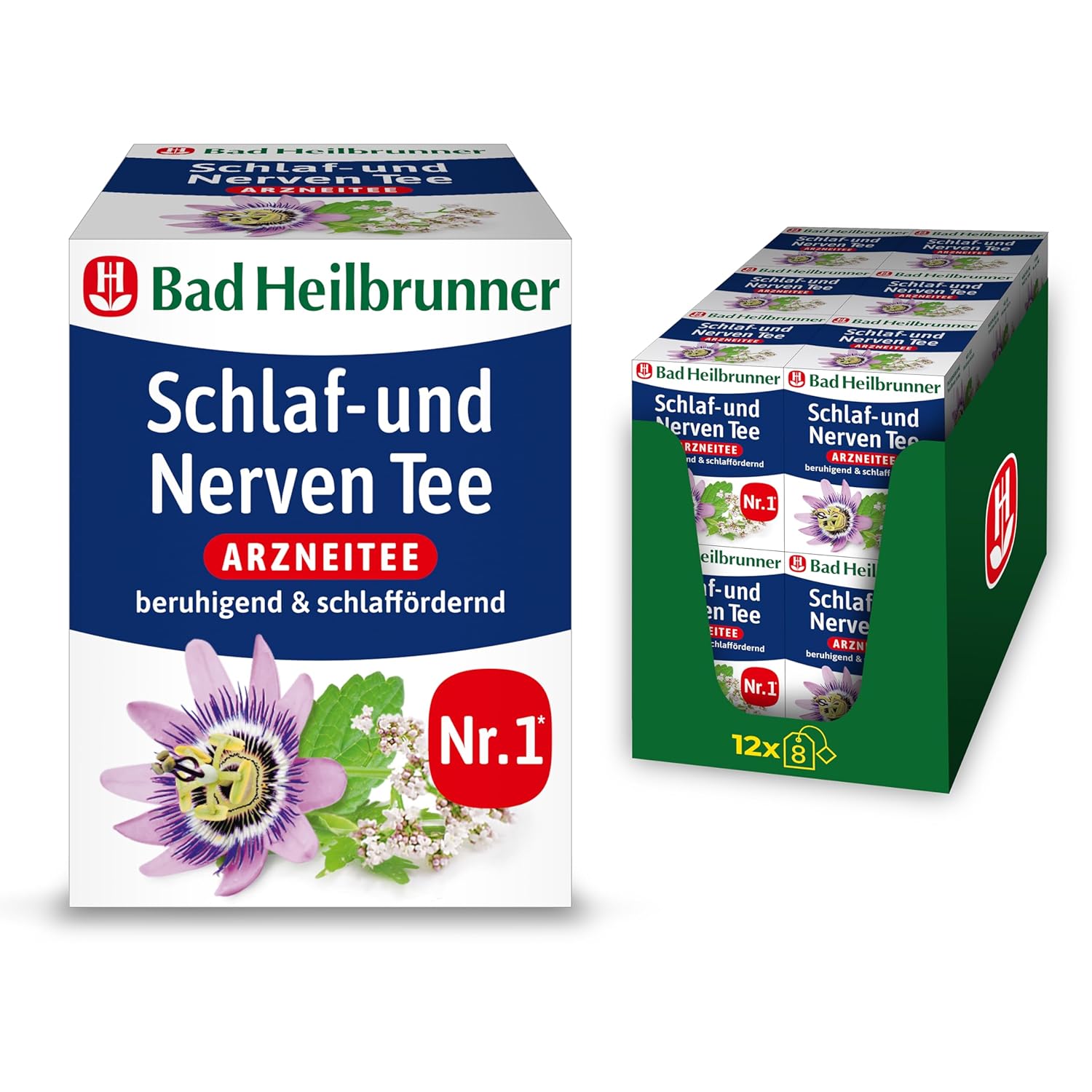 Bad Heilbrunner Sleep & Nerve Tea – Medicinal Tea in Filter Bag – Melissa, Lavender & Hops – Soothes Nervousness & Sleep Disorder – for Overexcited Nerve Bundles (8 x 12 Filter Bags)