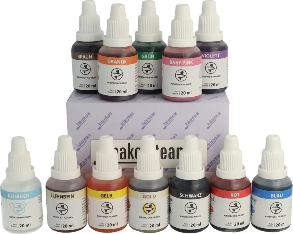 bakeryteam Food Colors Airbrush 11 x 20ml + Cleaner