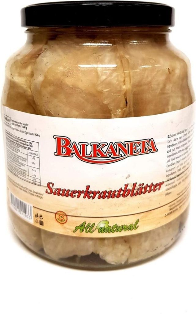 Balkaneta - XXL Jar - Pickled Sauerkraut Leaves - Cabbage Leaves (1500g)