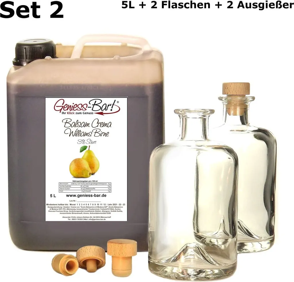 Balsamic Cream Pear 5L incl. 2 bottles & 2 pourers Balsam Vinegar Cream 3% acidity