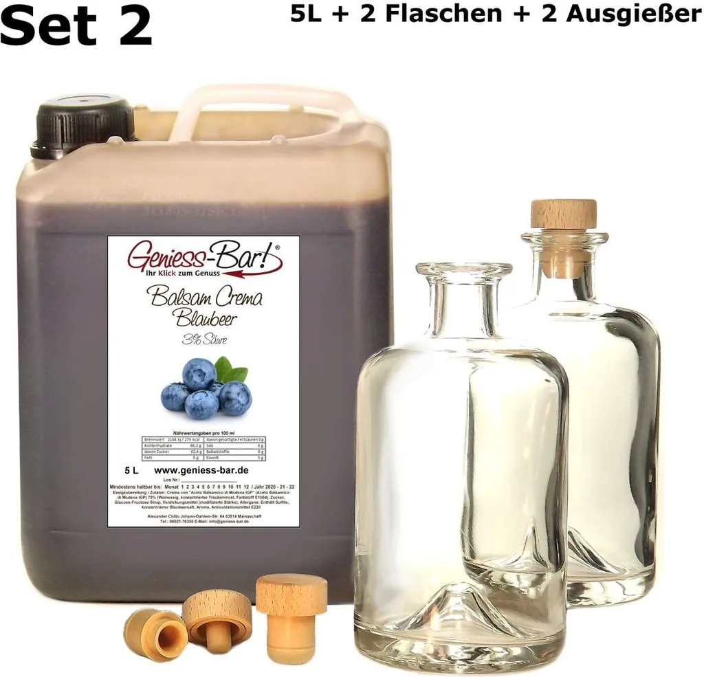 Balsamic Cream Blueberry 5L + 2 Bottles & Pourer With original Crema di Aceto Balsamico di Modena IGP